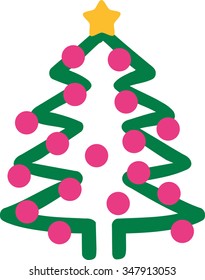 Handdrawn christmas tree with balls