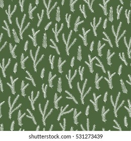 Hand-drawn Christmas tree branches. Pattern.