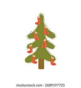 Hand-drawn Christmas tree and decorations in eco-friendly, zero-waste style