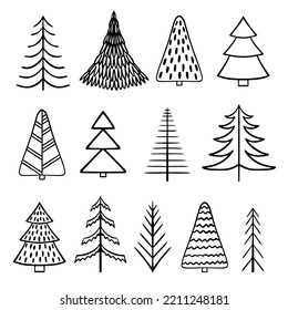 Árbol de Navidad dibujado a mano. Pinturas impecables de tinta doodle para el Año Nuevo 2023.