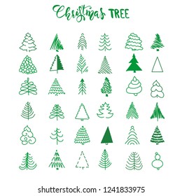 Handdrawn Christmas tree set for Merry Christmas and Happy Hew Year. Vector
