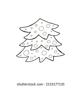 A hand-drawn christmas tree. Vector illustration in doodle style. Winter mood. Hello 2023. Merry Christmas and Happy New Year. Black and gray element on a white background.