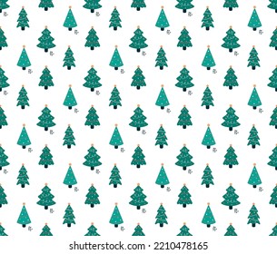 Hand-drawn Christmas trees seamless pattern. EPS 10.