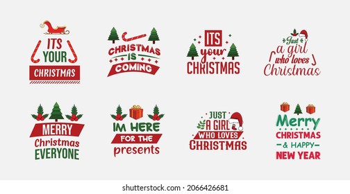 Hand-drawn Christmas typography elements on black background