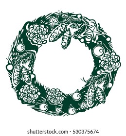 Hand-drawn Christmas wreath