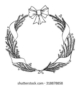 Hand-drawn Christmas wreath on a white background