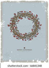 hand-drawn christmas wreath with red berries