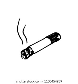 Handdrawn cigarette doodle icon. Hand drawn black sketch. Sign cartoon symbol. Decoration element. White background. Isolated. Flat design. Vector illustration.