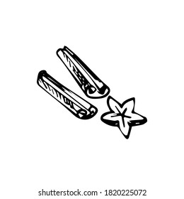 Hand-drawn cinnamon sticks.
Vector illustration in a graphic style.