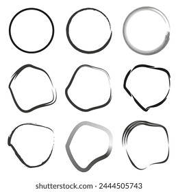 Hand-drawn circles set. Brush stroke outlines. Sketchy frames collection. Vector illustration. EPS 10.