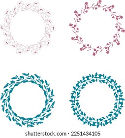 Hand-drawn circular floral frame set, space for text, for invitation cards, labels, greetings, Valentines