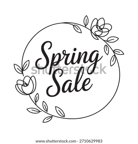 A hand-drawn circular frame adorned with delicate flowers and leaves encircles the words 'Spring Sale' in a stylish font.