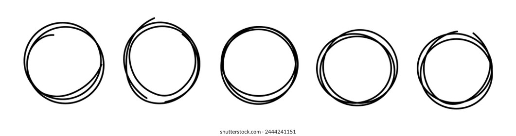 "Hand-drawn Circular Sketch Set.Round Circular Scribble Doodle Collection