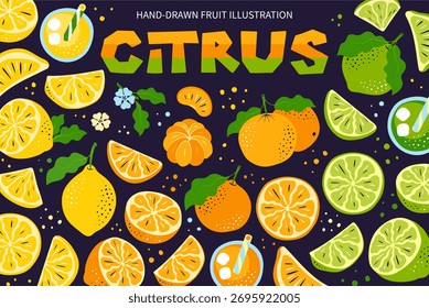 Conjunto De Design De Vetor Cítrico Desenhado À Mão. Ilustrações de fruta abstratas inspiradas em matisse, elementos para designs criativos modernos
