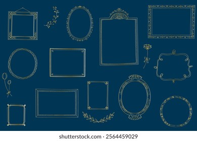 Hand-drawn classic gold frame set