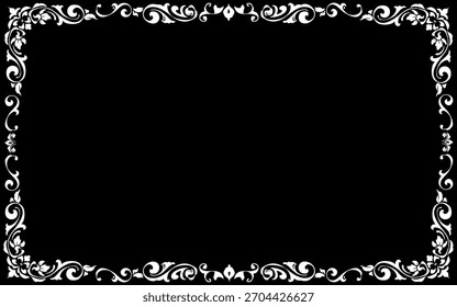 Um quadro horizontal clássico desenhado à mão com curvas Art Nouveau, elegantes decorações monocromáticas e detalhamento inspirado em vintage. Perfeito para títulos, layouts e designs gráficos refinados.