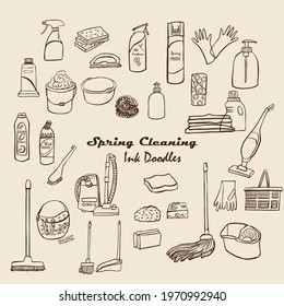 Hand-drawn cleaning illustration icon set vector design.