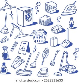 Hand-drawn cleaning supplies set, Illustration of household cleaning supplies