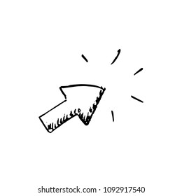 Handdrawn click arrow doodle icon. Hand drawn black sketch. Sign symbol. Decoration element. White background. Isolated. Flat design. Vector illustration.