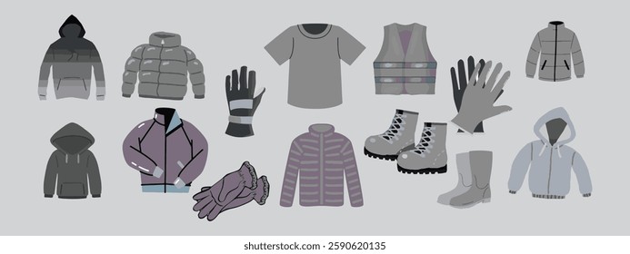 Hand-drawn clothes collection. Line art vector graphics set.