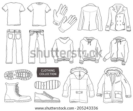 Handdrawn Clothes Collection Line Art Vector Stock Vector (Royalty Free ...