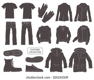 Hand-drawn clothes collection. Vector graphics set.