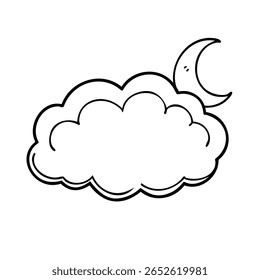 Handdrawn a cloud crescent moon on a night