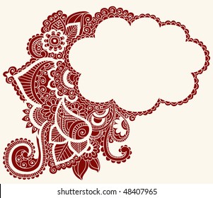 Hand-Drawn Cloud Shaped Henna (mehndi) Paisley Silhouette Vector Illustration Design Element
