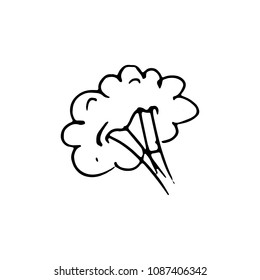 Handdrawn a cloud of smoke doodle icon. Hand drawn black sketch. Sign symbol. Decoration element. White background. Isolated. Flat design. Vector cartoon illustration.
