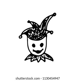 Handdrawn clown doodle icon. Hand drawn black sketch. Sign cartoon symbol. Decoration element. White background. Isolated. Flat design. Vector illustration.