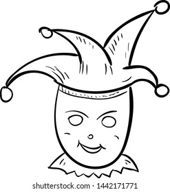 Handdrawn clown doodle icon. Hand drawn black sketch. Sign cartoon symbol. Decoration element. White background. Isolated. Flat design. Vector illustration.