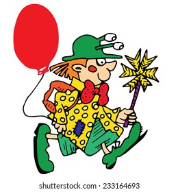 Hand-drawn clown dressed as schoolboy on white background