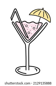 Hand-drawn cocktail illustration in color. Vector illustration