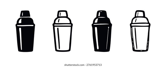 Hand-Drawn Cocktail Shaker Icon Set - Doodle Bartender Mixing Tool Illustrations