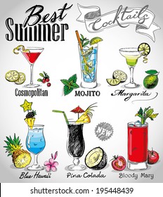 Hand-drawn cocktail's collection