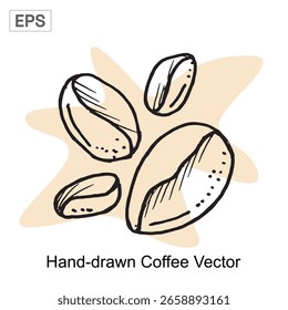 Handgezeichnete Kaffeebohnen geröstet und fertig