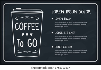 Handdrawn coffee cup on blackboard background with place for your text, vector eps10 illustration