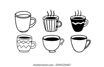 Hand-Drawn Coffee Cup Vector Collection,Minimalist Sketch Style