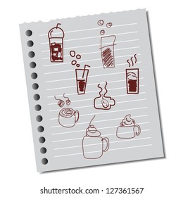 hand-drawn coffee cups on paper note for design and presentation