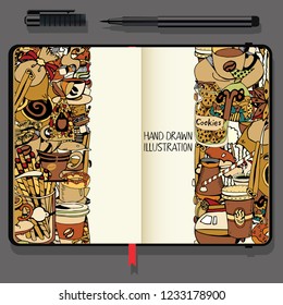 Hand-Drawn Coffee Doodle Collection. Vector Cookbook, Notebooks with Exclusive Coffee Illustration.