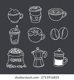 Ilustração de vetor de coleção de ícones de café desenhados à mão