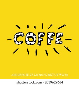 Hand-drawn coffee logo. Vector sketch of a word on a yellow background