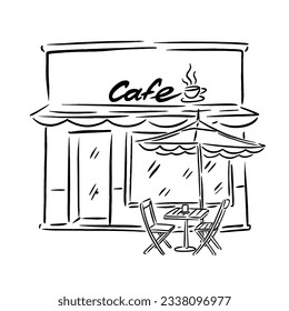 hand-drawn coffee shop sketch illustration that is unique and interesting