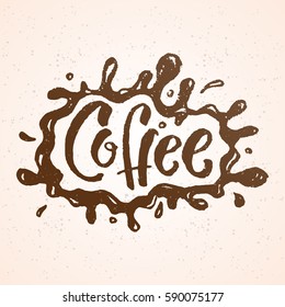 Hand-drawn coffee splash label. Vector illustration 