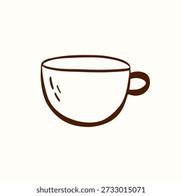 Hand-drawn coffee or tea mug icon featuring cappuccino, latte, espresso, americano. Suitable for cafe logos, drink menus, and cozy beverage designs.