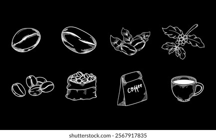 Handdrawn Coffee vintage Illustration isolated on black