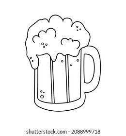 Hand-drawn Cold beer. Elements for oktoberfest festival. Glass of beer drawing. Vector illustration in doodle style isolated on background.