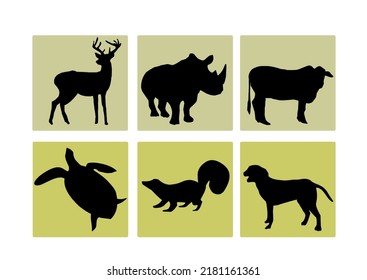 Hand-drawn Collection Animals Silhouette with Background Illustrations White Background