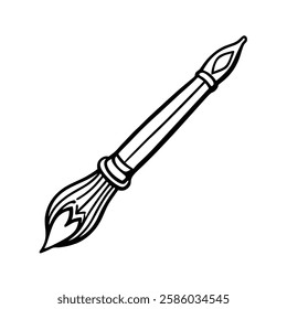 A hand-drawn collection of brush pens, markers, and art tools. Perfect for artistic projects, digital design, calligraphy, and sketching. This black and white vector illustration 