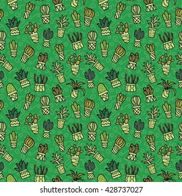 Hand-drawn collection with cactus doodles. Plants icons set. Vector illustration.